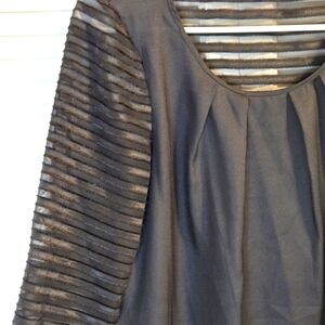 BCBG GENERATION BLACK Dress Top Pleated Sheer Textured Sleeves & Back SEXY